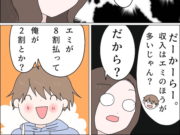 家賃の比率は８対２。結婚を匂わせる彼が収入の多い彼女の負担を増やそうと主張【私は彼氏のパシリ８】