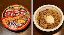 日清UFO「2分」湯切り、調味料in温玉onで飛ぶ！ 上海焼きそば風改造で異国の味【カップ麺カスタマイズ選手権3】