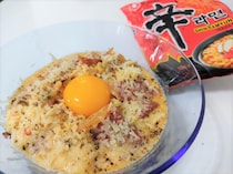 寒い時は 「辛ラーメン」でカルボナーラを作ろう。ピリッと辛くて体の芯から温まる美味しさだよ