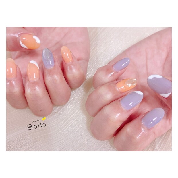【ミルキーアートネイル】オレンジ×ラベンダーが可愛さを演出!