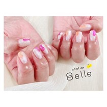 【大人ポップネイル】オレンジとパープルのランダムアートが新鮮！