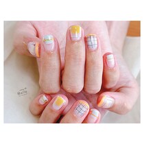 【カラフルネイル】おすすめ！チェックとブロックアートで可愛く元気に！