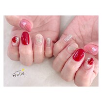 【ニュアンスネイル】大人な深紅とピンクを組合せて色っぽい指先に