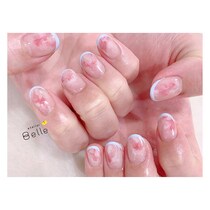 【ニュアンスネイル】水色フレンチにふんわりピンクの透け感がポイント