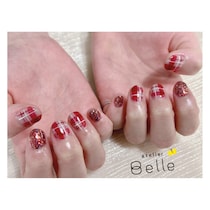 【あったかカジュアルネイル】赤みブラウンチェック×ラメアートで華やかに