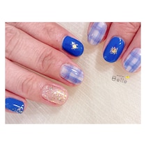 【大人可愛いネイル】冬に映えるブルー×チェックで視線釘付け！