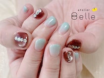 【フラワーネイル】おすすめ！ミントグリーンとブラウンがシックでキュート