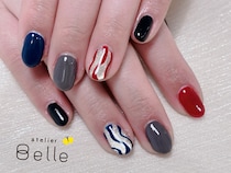 【モードネイル】大人っぽくておすすめ！ダークカラーにレッドを効かせたウェーブアートが新鮮！