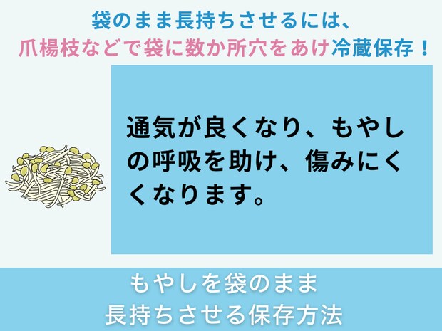 もやしを袋のまま長持ちさせる保存方法