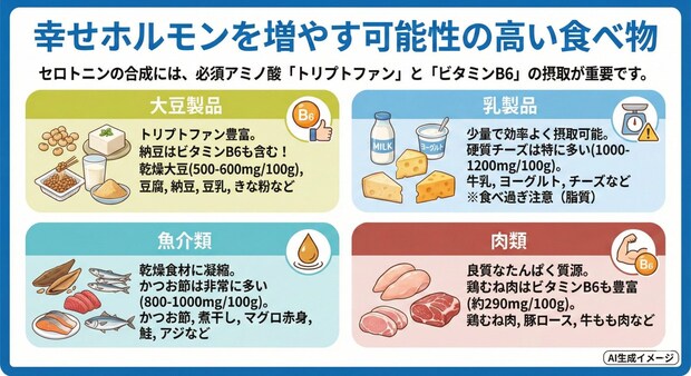 幸せホルモンを増やす可能性の高い食べ物