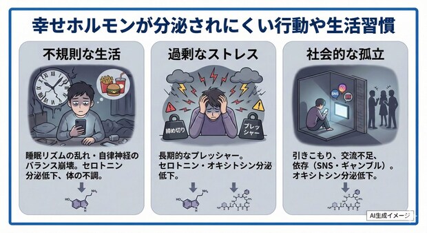 幸せホルモンが分泌されにくい行動や生活習慣