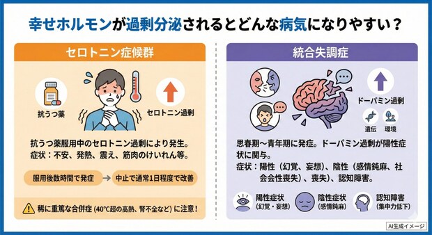 幸せホルモンが過剰分泌されるとどんな病気になりやすい?
