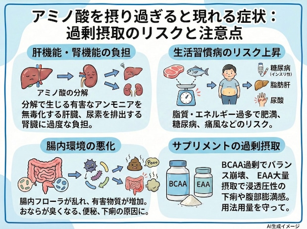 アミノ酸を摂り過ぎると現れる症状