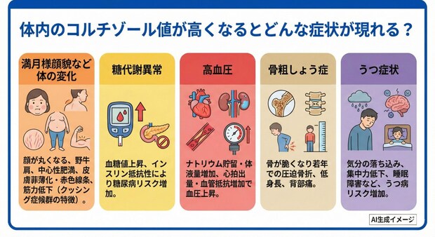 体内のコルチゾール値が高くなるとどんな症状が現れる？