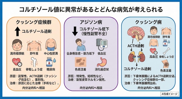 コルチゾール値に異常があるとどんな病気が考えられる
