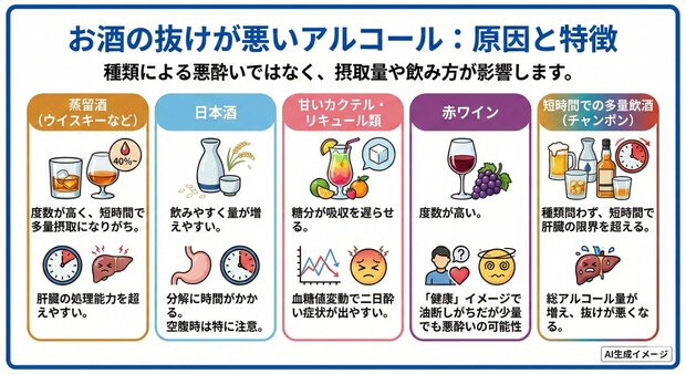 お酒の抜けが悪いアルコール