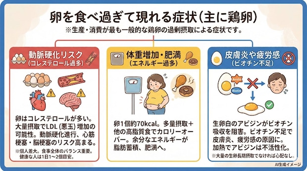 卵を食べ過ぎて現れる症状