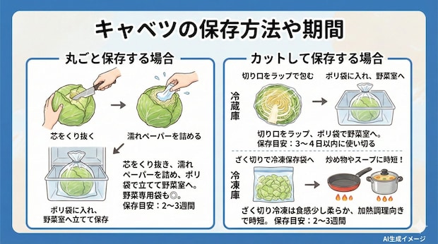 キャベツの保存方法や期間