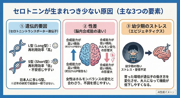 セロトニンが生まれつき少ない原因