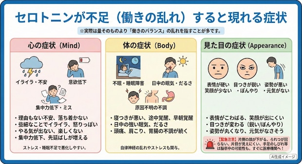 セロトニンが不足すると現れる症状