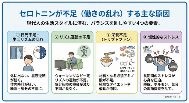 セロトニンが不足する原因