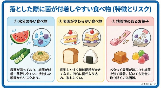 落とした際に菌が付着しやすい食べ物