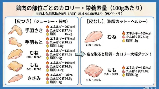 鶏肉の部位ごとのカロリー量
