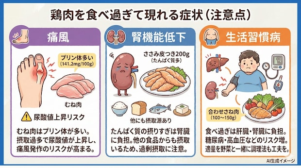 鶏肉を食べ過ぎて現れる症状