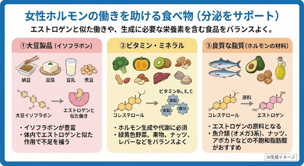 女性ホルモンの分泌を増やす食べ物