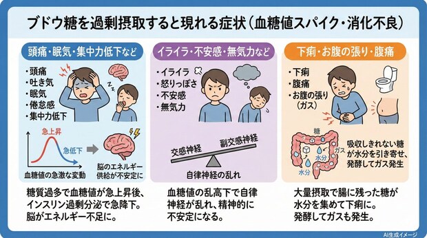 ブドウ糖を過剰摂取すると現れる症状