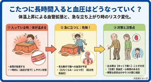 こたつに長時間入ると血圧はどうなっていく？