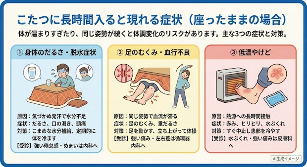 こたつに長時間入ると現れる症状