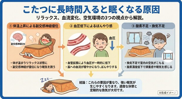 こたつに長時間入ると眠くなる原因