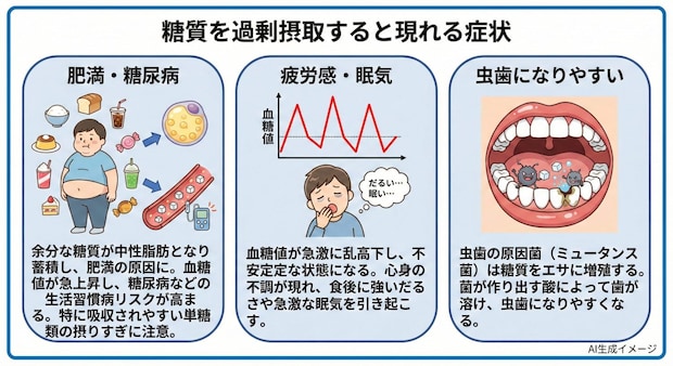 糖質を過剰摂取すると現れる症状