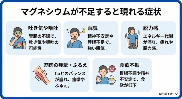 マグネシウムが不足すると現れる症状