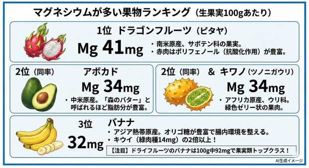 マグネシウムが多い果物ランキング