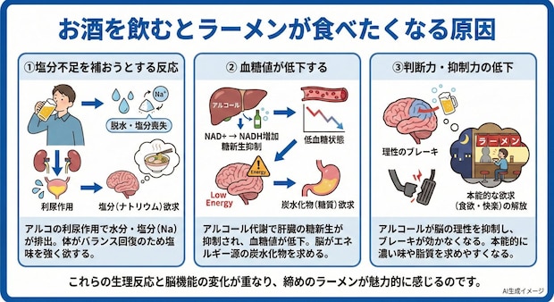 お酒を飲むとラーメンが食べたくなる原因