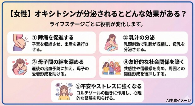 【女性】オキシトシンが分泌されるとどんな効果がある？