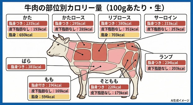 牛肉の部位ごとのカロリー量は?
