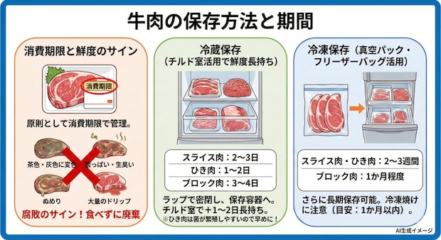 牛肉の保存方法や期間