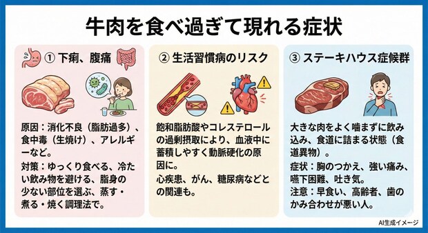 牛肉を食べ過ぎて現れる症状