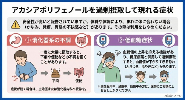 アカシアポリフェノールを過剰摂取して現れる症状
