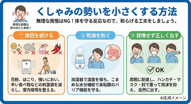 くしゃみの勢いを小さくする方法