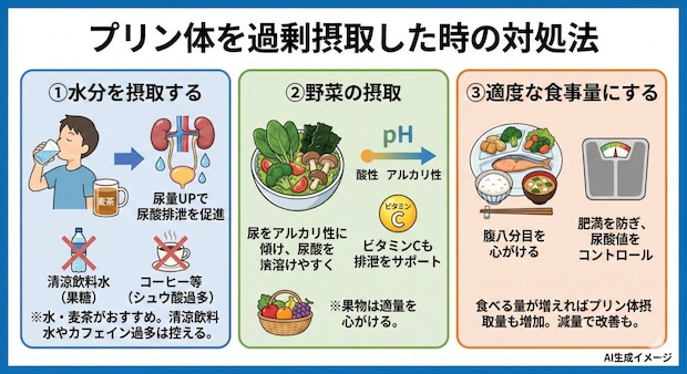プリン体を過剰摂取した時の対処法
