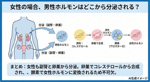女性の場合男性ホルモンはどこから分泌されるの？