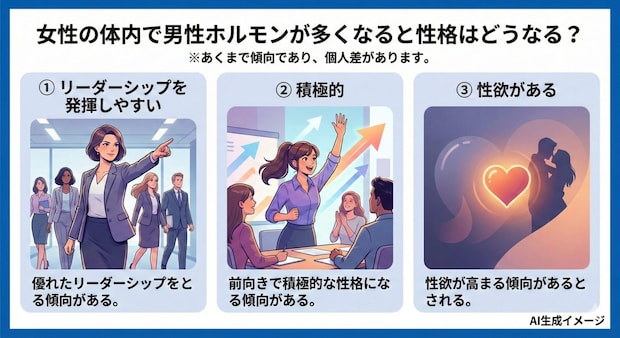 女性の体内で男性ホルモンが多くなると性格はどうなる？