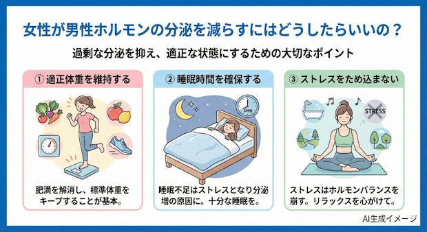 女性が男性ホルモンの分泌を減らすにはどうしたらいいの？