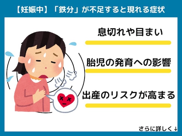 妊娠中に鉄分が不足すると現れる症状
