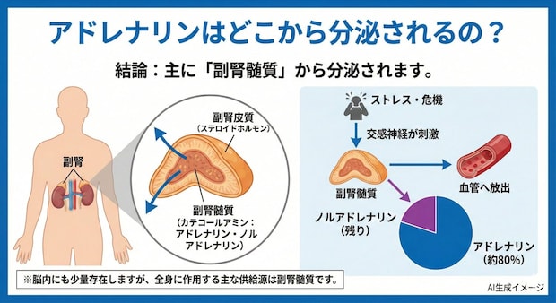 アドレナリンはどこから分泌されるの？