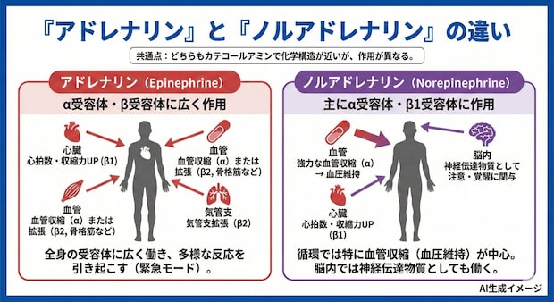 「アドレナリン」と「ノルアドレナリン」の違いとは？